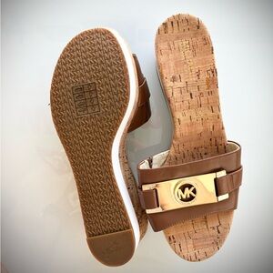 Michael Kors Gold and Brown Slide Sandals